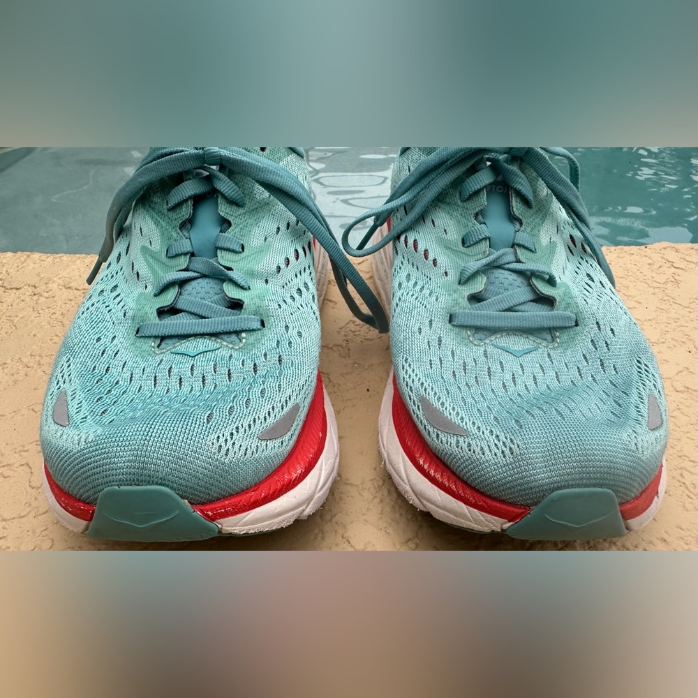 Hoka One One Clifton 8 Wide Aquarella Blue Running Shoe Women Size 9D VGC Clean - Picture 7 of 16